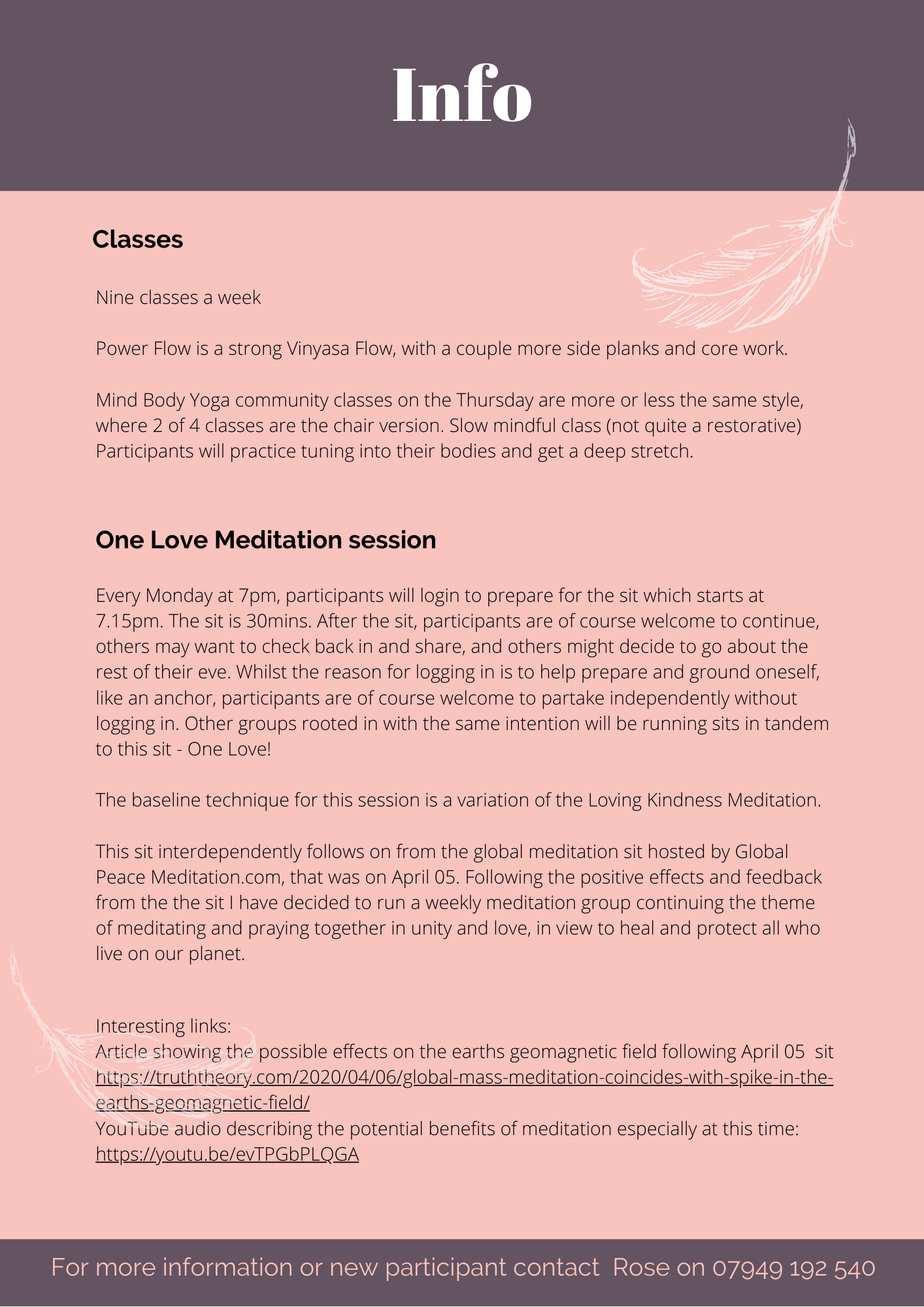 Class Schedule Info 2020